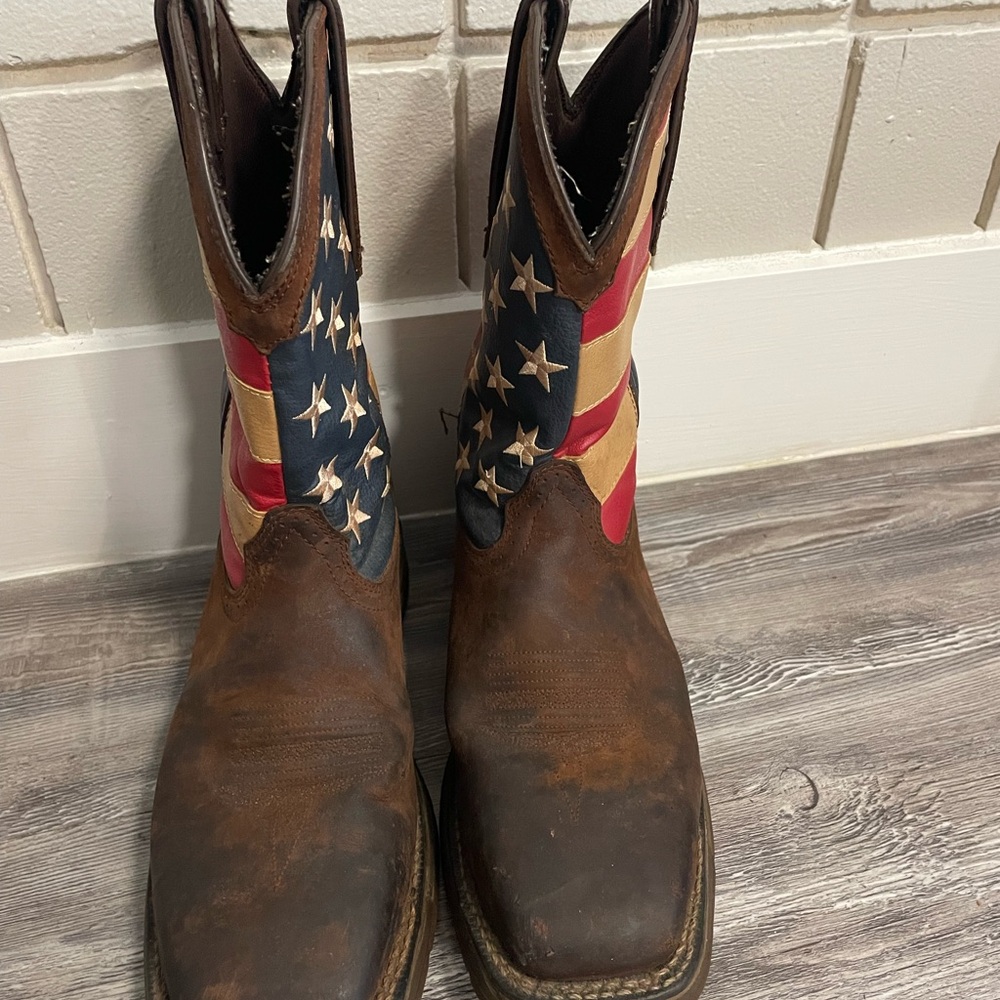 Men's Leather, American Flag, Cowboy Boots. Durango “Workin’ Rebel”